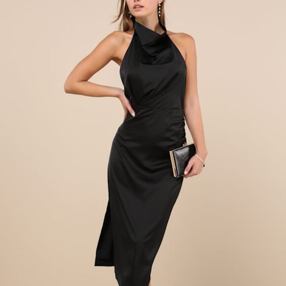 Lulus Dresses & Skirts - Lulus Gorgeous Season Black Satin Backless Midi Dress - Size S